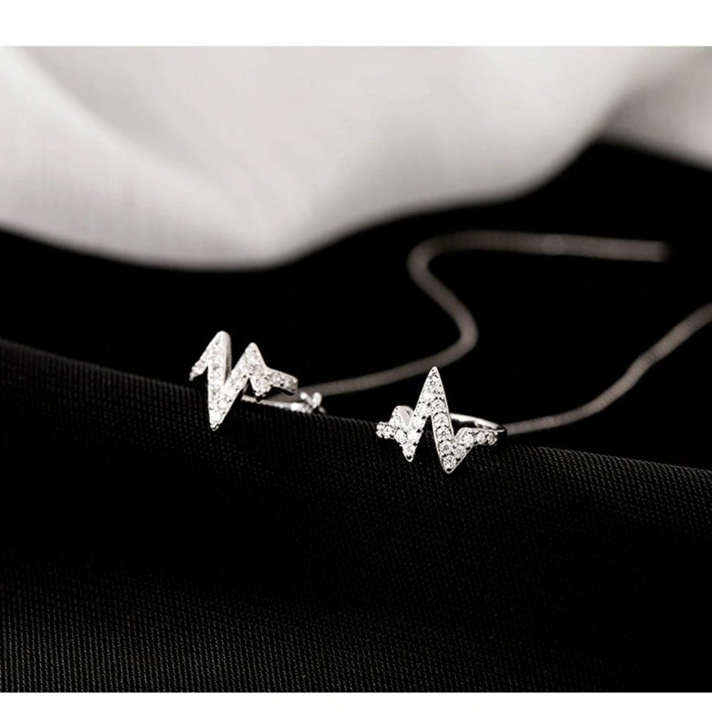 *925 Sterling Silver Diamond Heartbeat Earrings - Picture 6 of 13